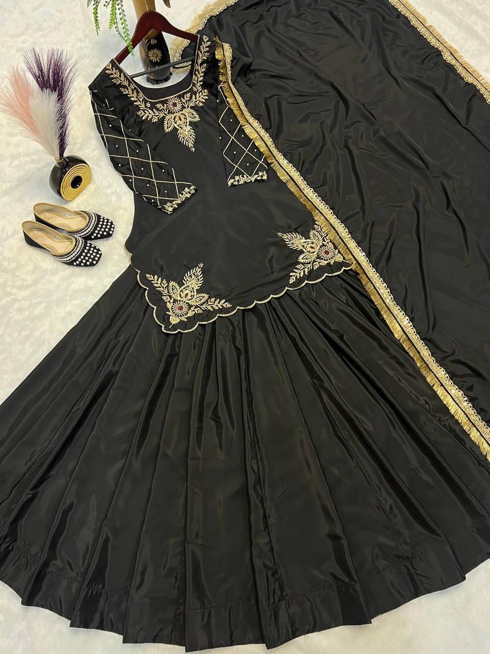 Ready to wear designer Pakistani bride wear  Crepe Silk lehenga choli with dupatta set