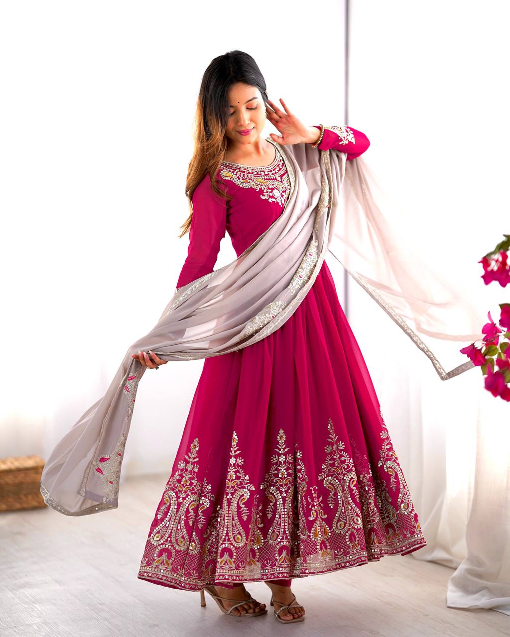 Heavy designer flared gown pant with dupatta sets