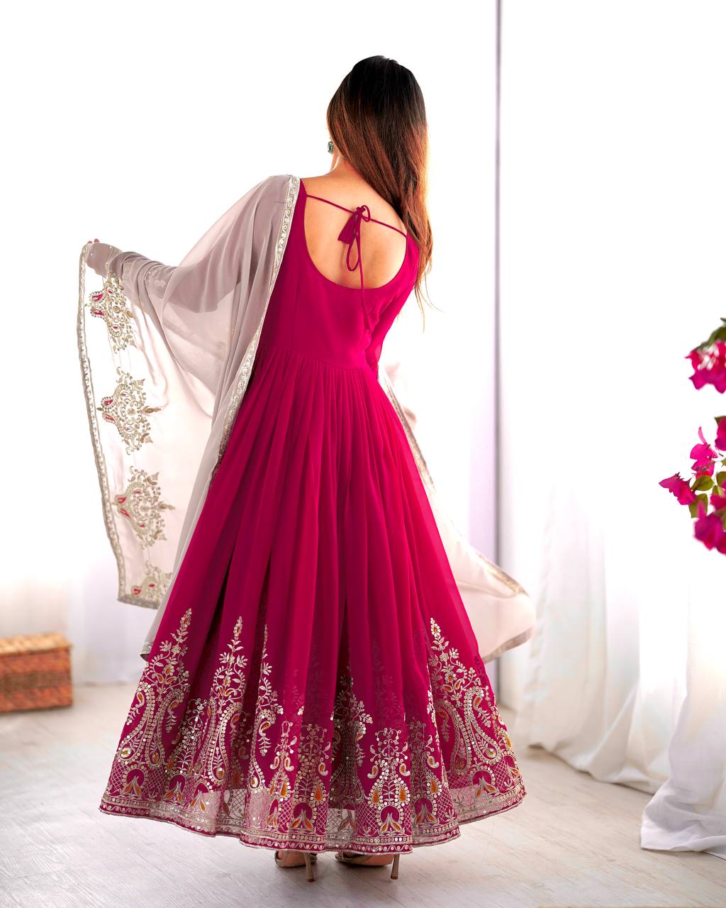 Heavy designer flared gown pant with dupatta sets