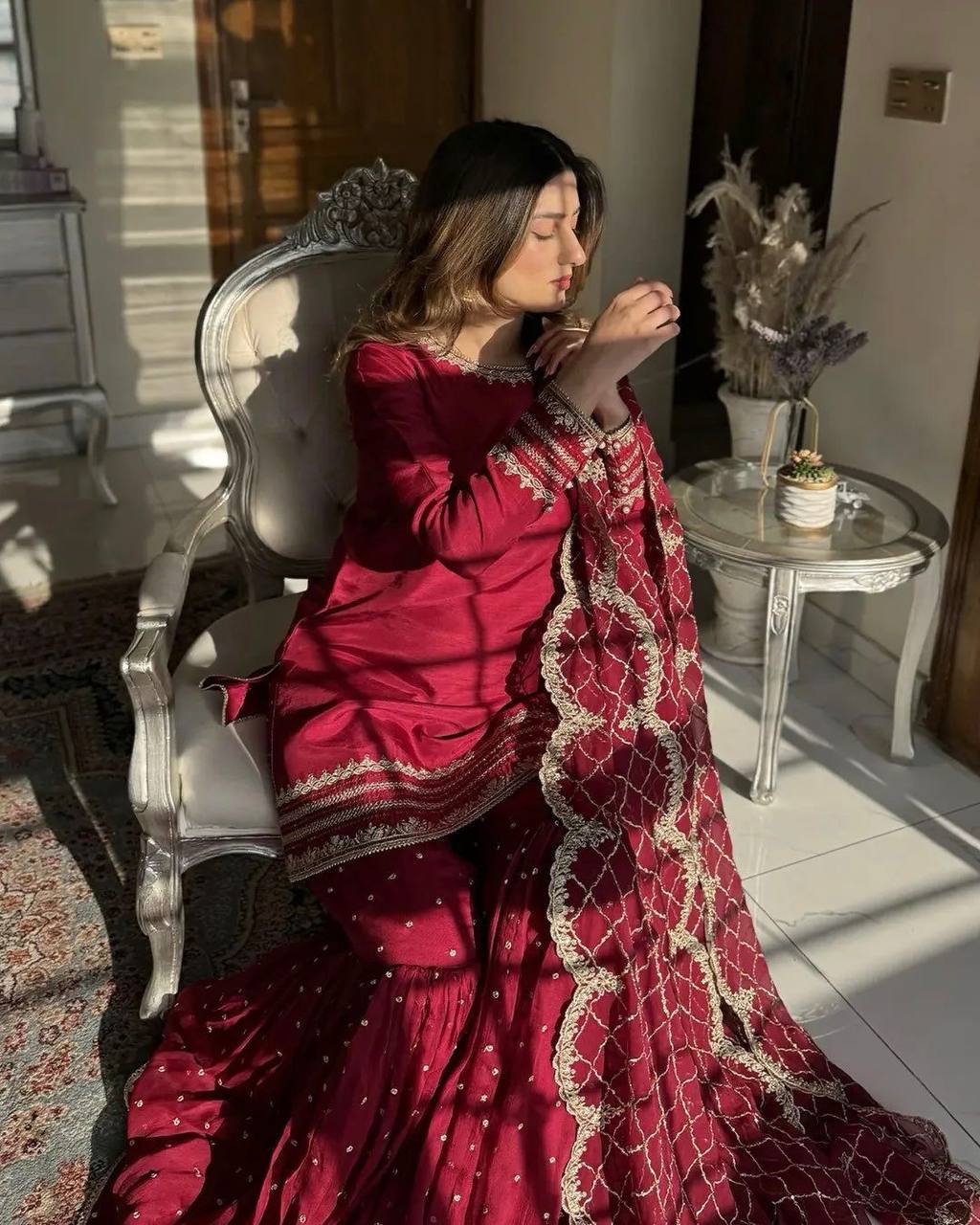 Women wedding wear red heavy suit sets for women