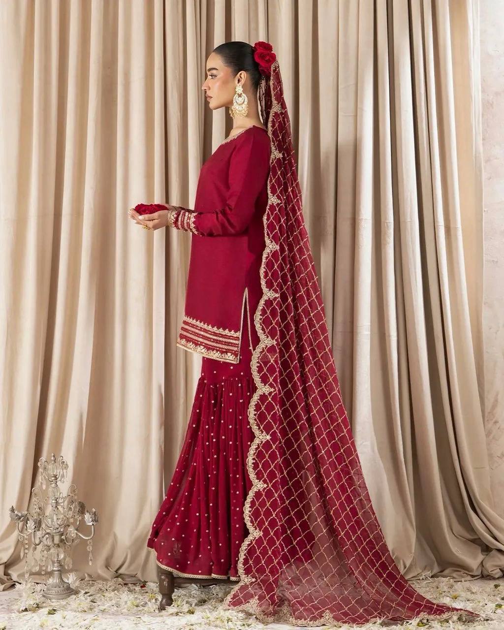 Women wedding wear red heavy suit sets for women