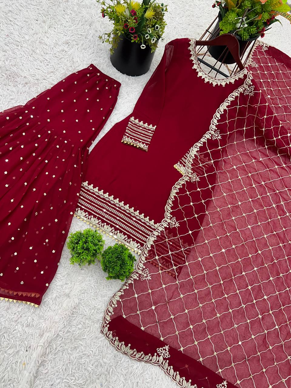 Women wedding wear red heavy suit sets for women