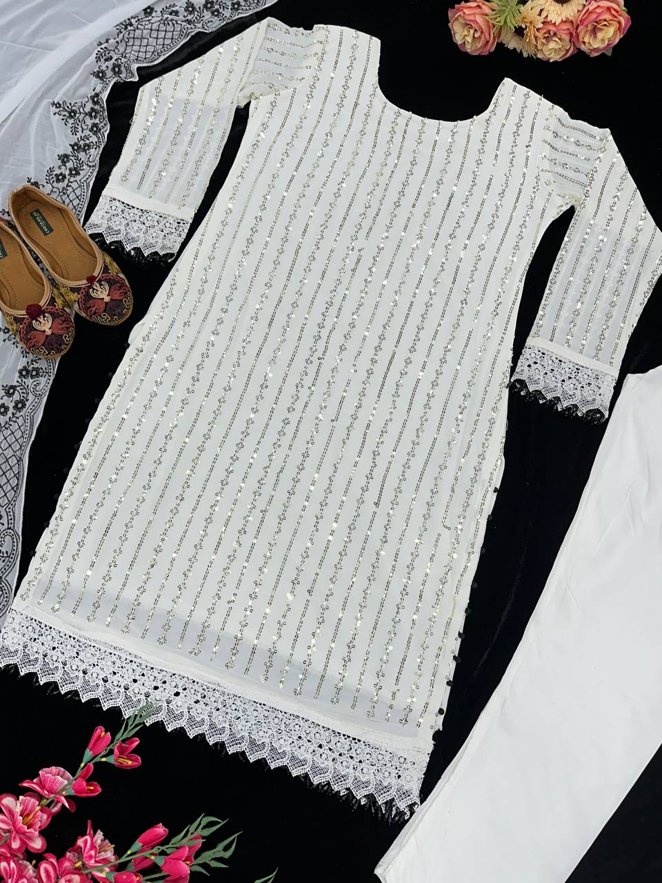 Party Wear Kurti & Pant Set with Fancy Dupatta