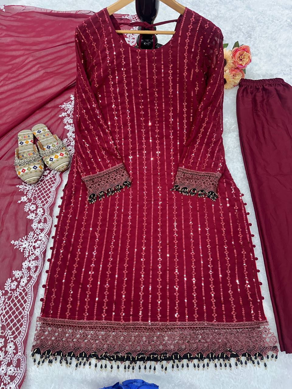 Party Wear Kurti & Pant Set with Fancy Dupatta