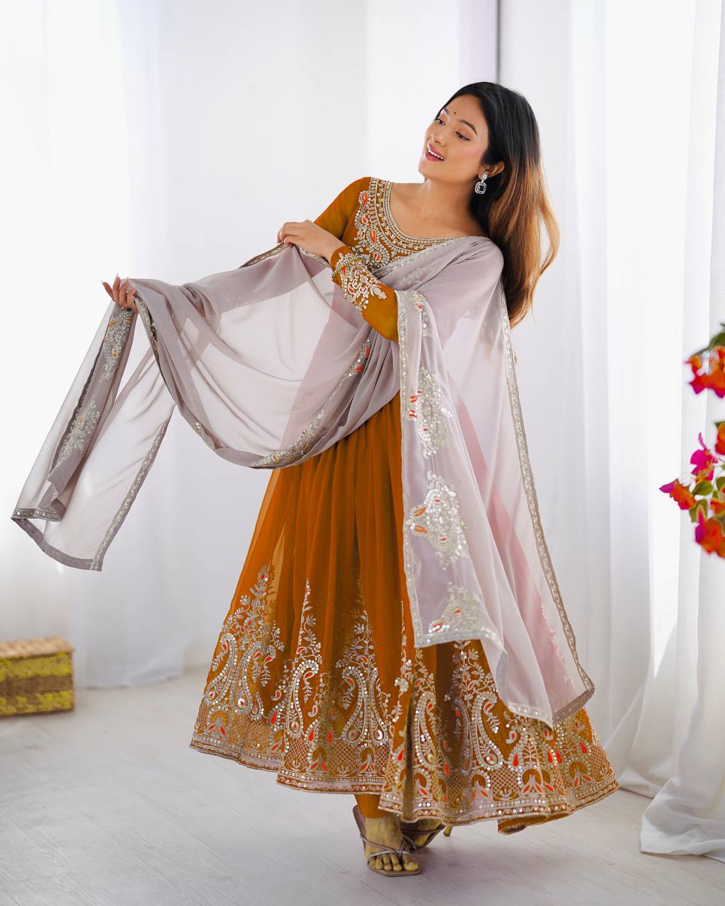Heavy designer flared gown pant with dupatta sets