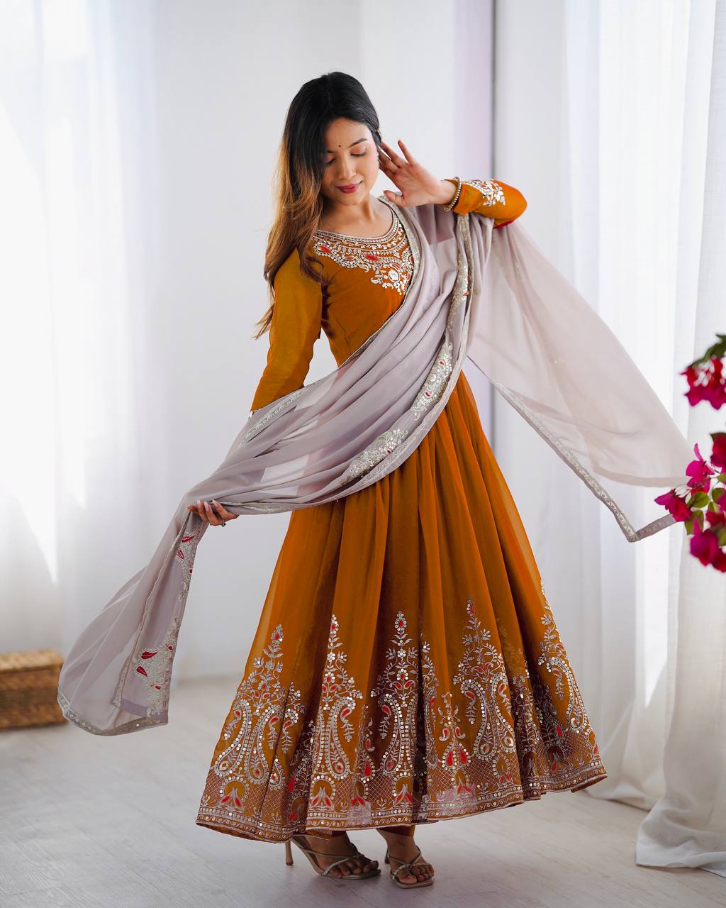 Heavy designer flared gown pant with dupatta sets