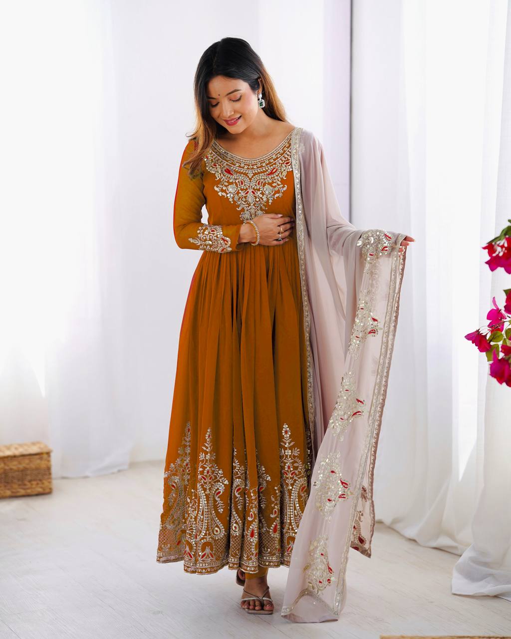 Heavy designer flared gown pant with dupatta sets