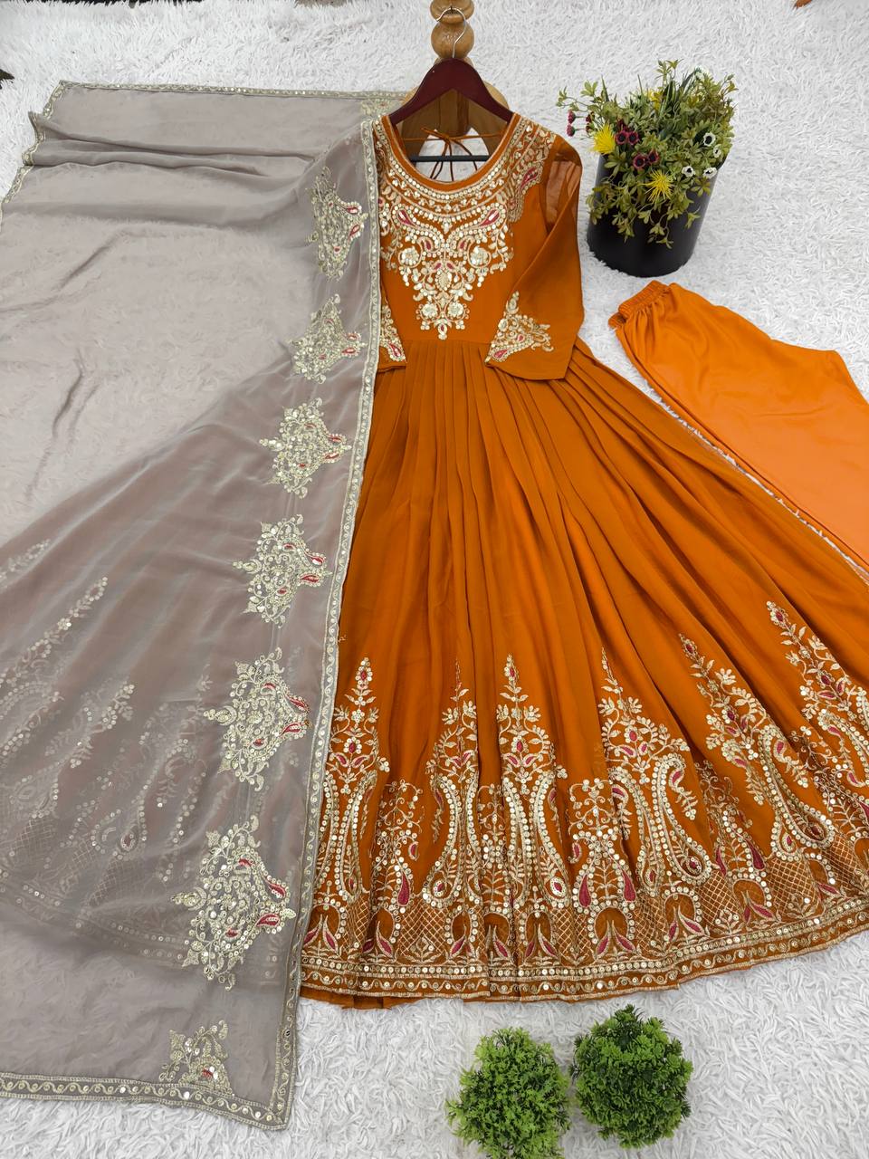 Heavy designer flared gown pant with dupatta sets