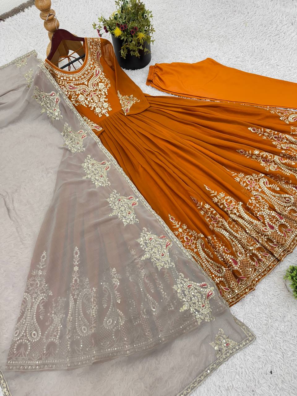 Heavy designer flared gown pant with dupatta sets