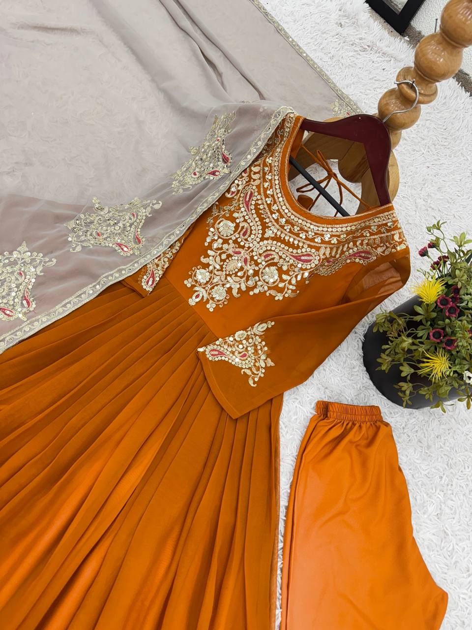 Heavy designer flared gown pant with dupatta sets