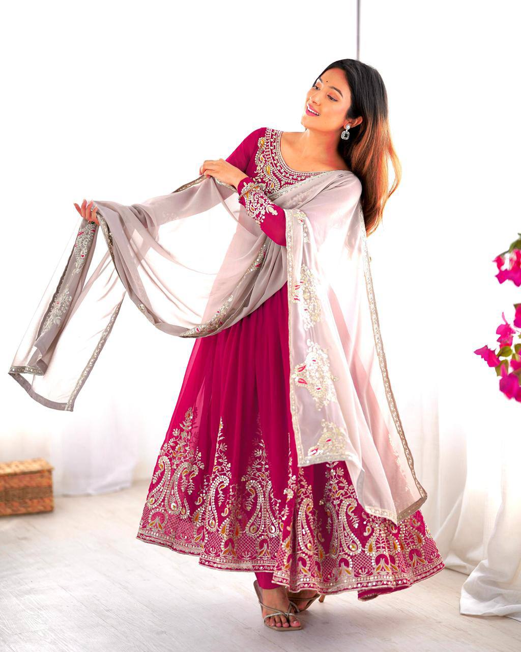 Heavy designer flared gown pant with dupatta sets