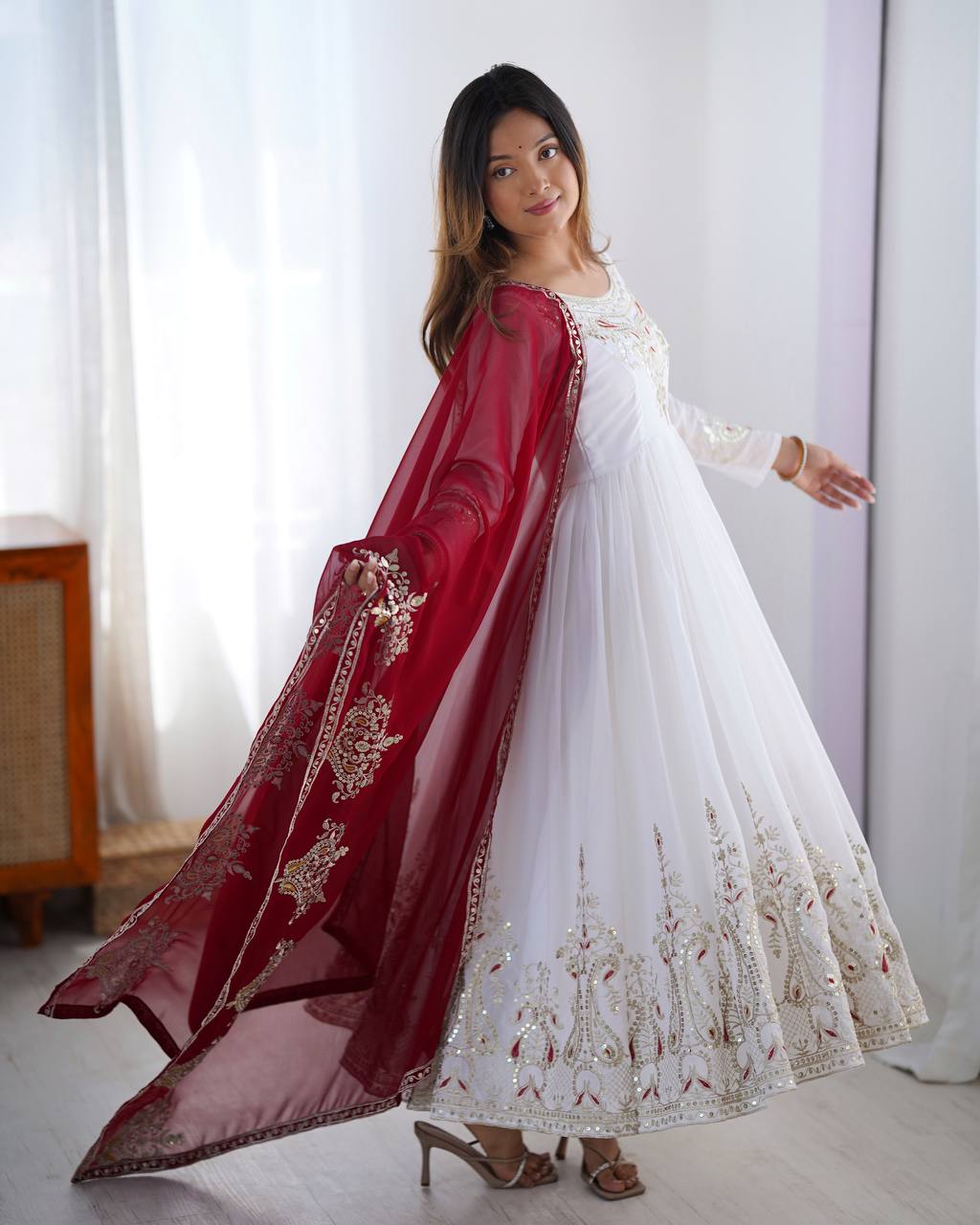 Heavy designer flared gown pant with dupatta sets