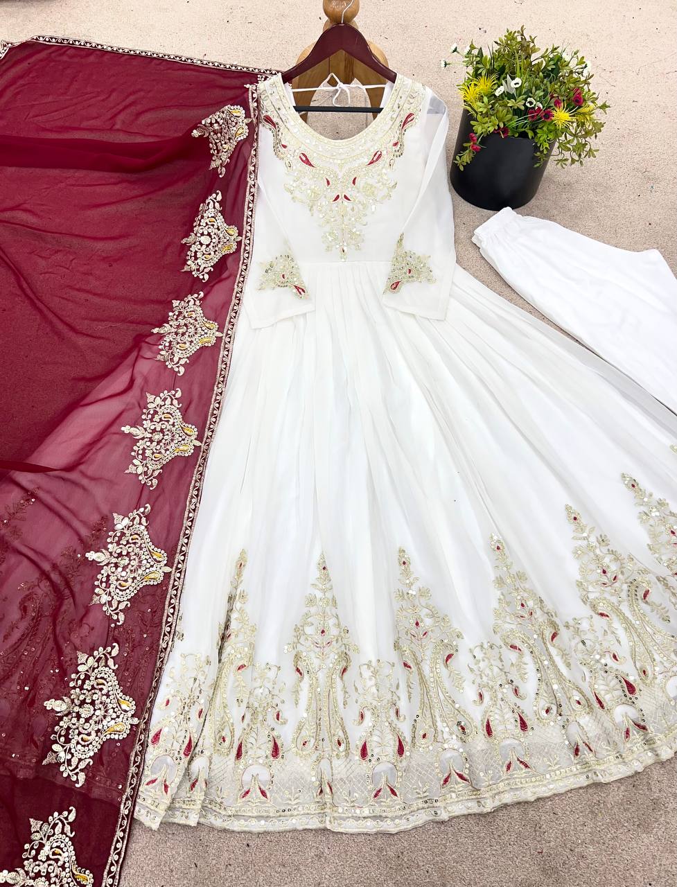 Heavy designer flared gown pant with dupatta sets