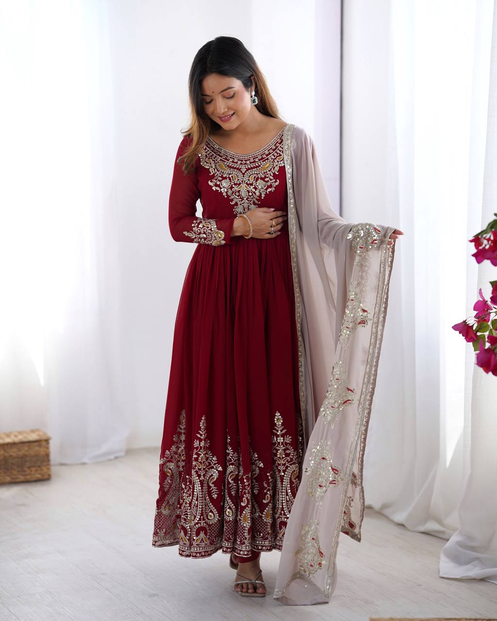 Heavy designer flared gown pant with dupatta sets