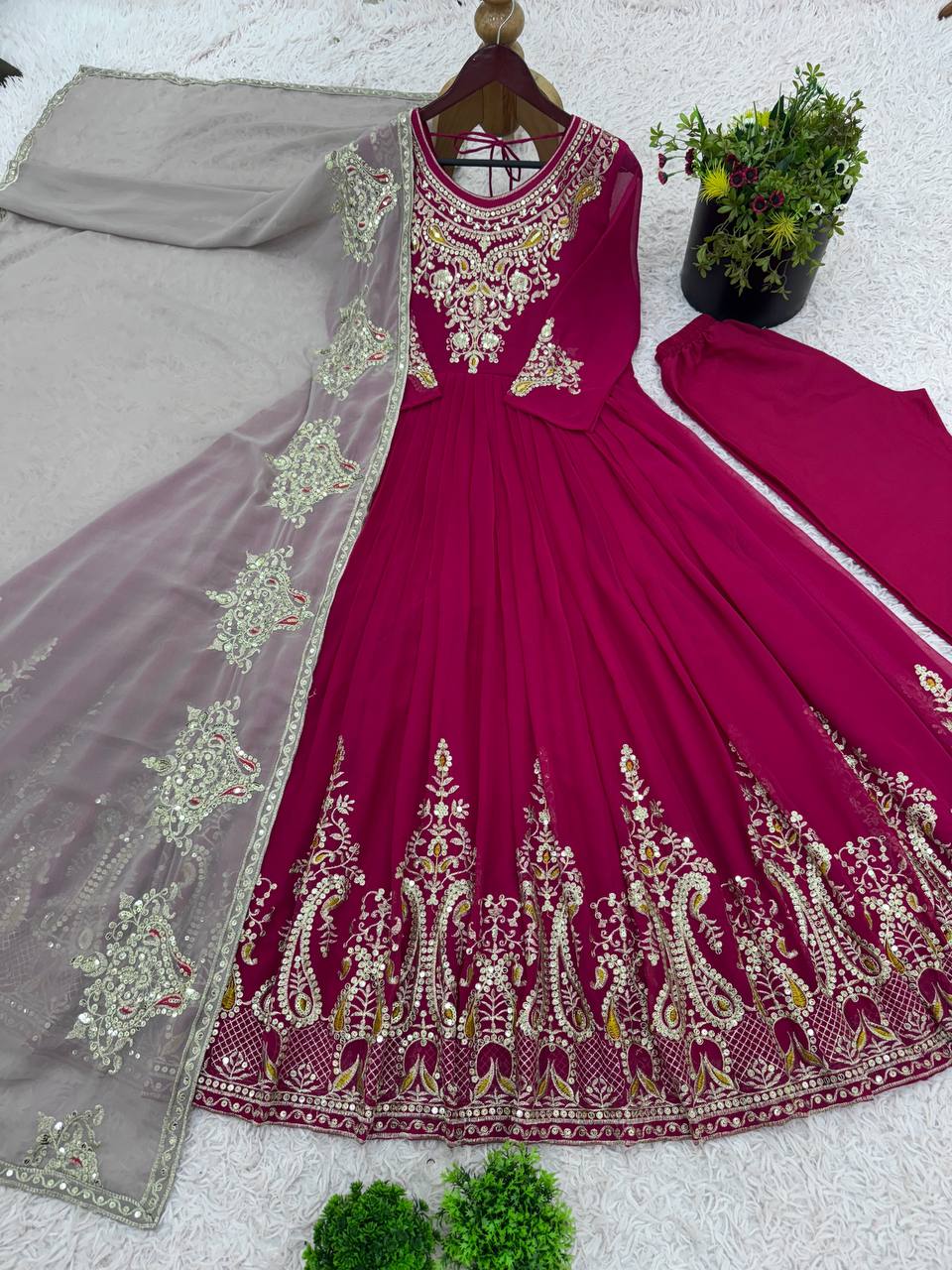 Heavy designer flared gown pant with dupatta sets