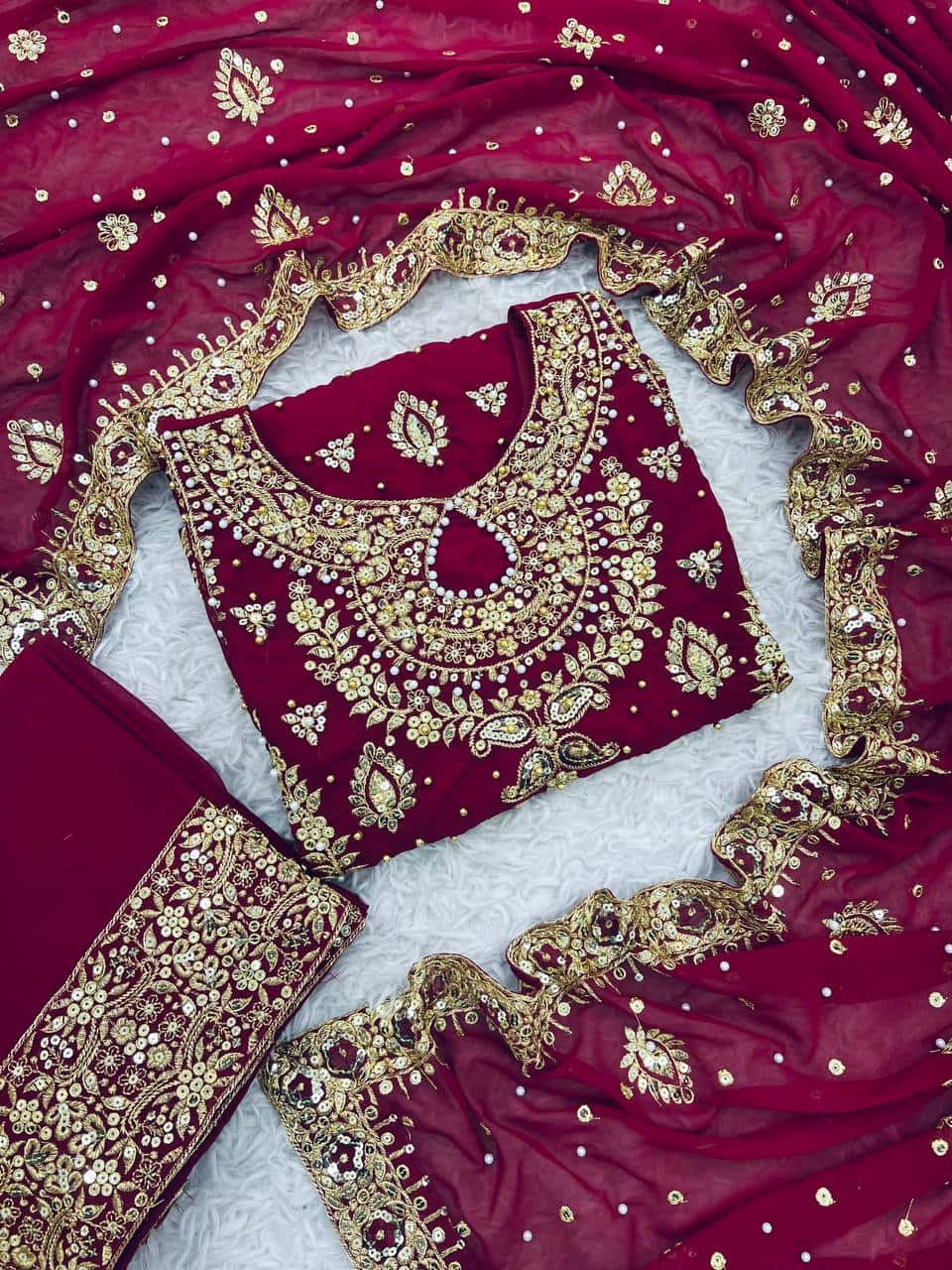 Elegant Embroidered Faux Georgette Top Pant and Dupatta Set