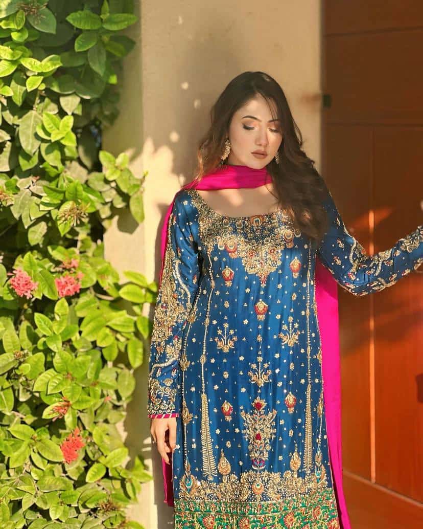 "Elegant Chinon Silk Ensemble with Zari & Sequins Embroidery"