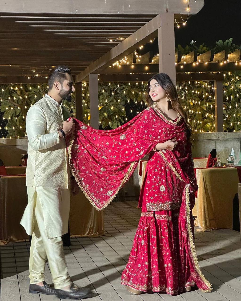 Festival wear Georgette Embroidered Top &amp; Sharara Set with Dupatta