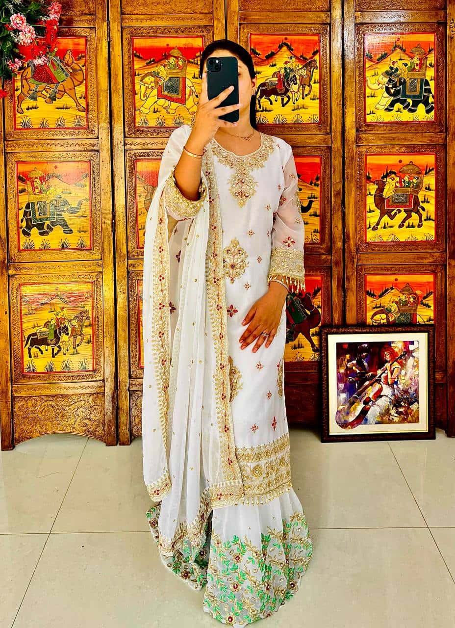 Heavy faux georgette readymade black and white stitch salwar suit