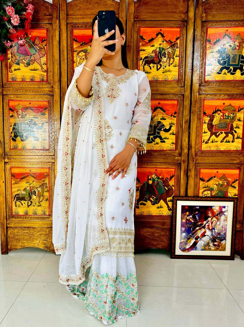 Heavy faux georgette readymade black and white stitch salwar suit