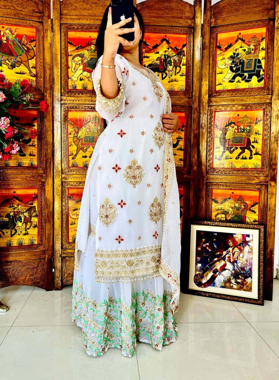 Heavy faux georgette readymade black and white stitch salwar suit