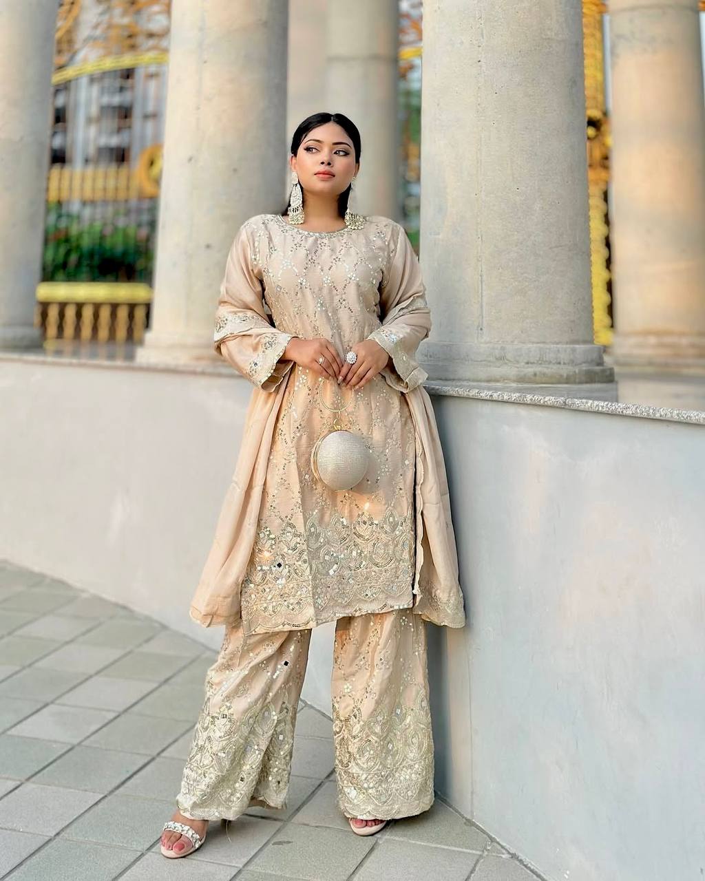 New Sharara Collection - Faux Georgette Top-Bottom and Dupatta Set