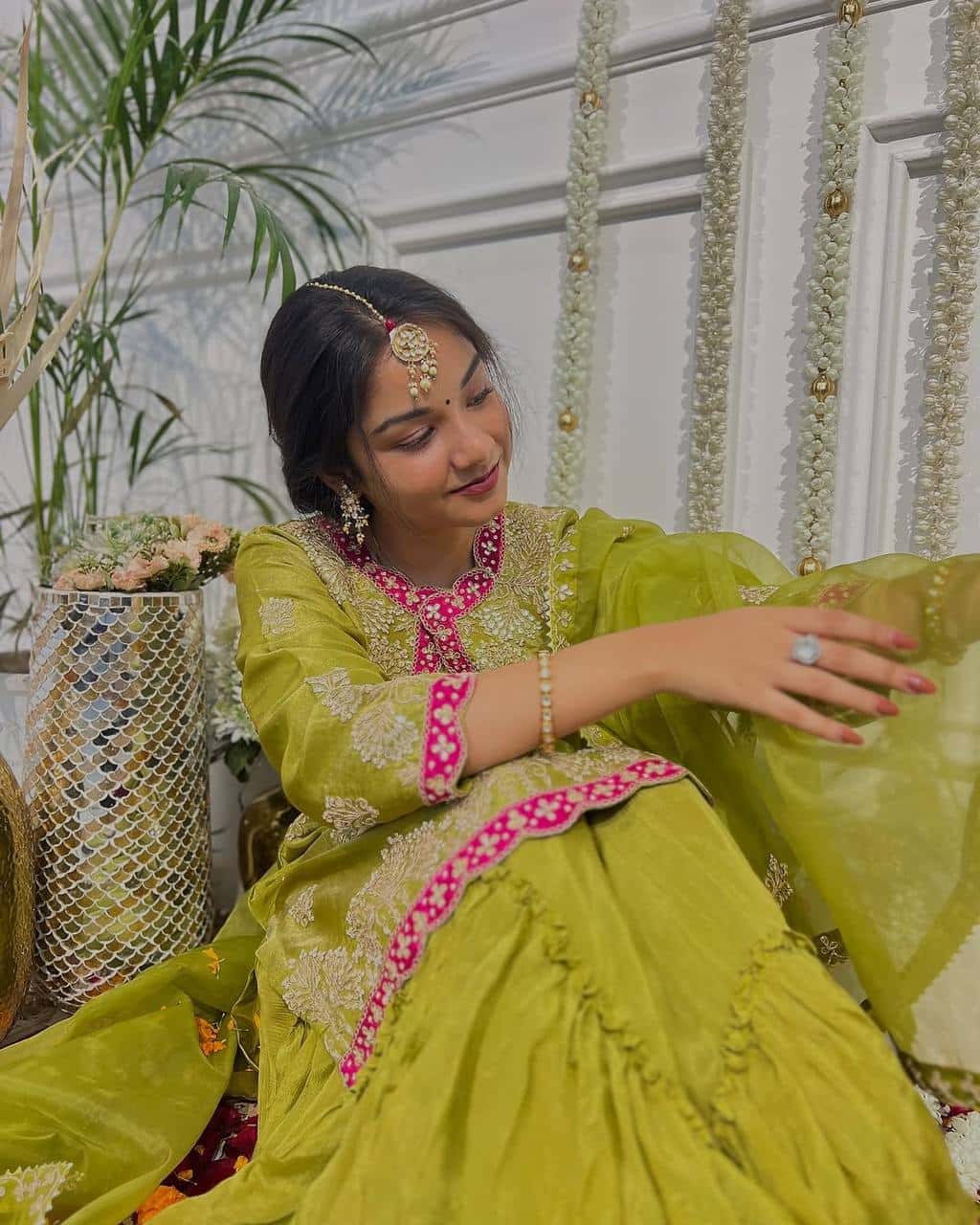 "Premium Heavy Chinon Silk Embroidered Top, Gharara, and Dupatta Set"