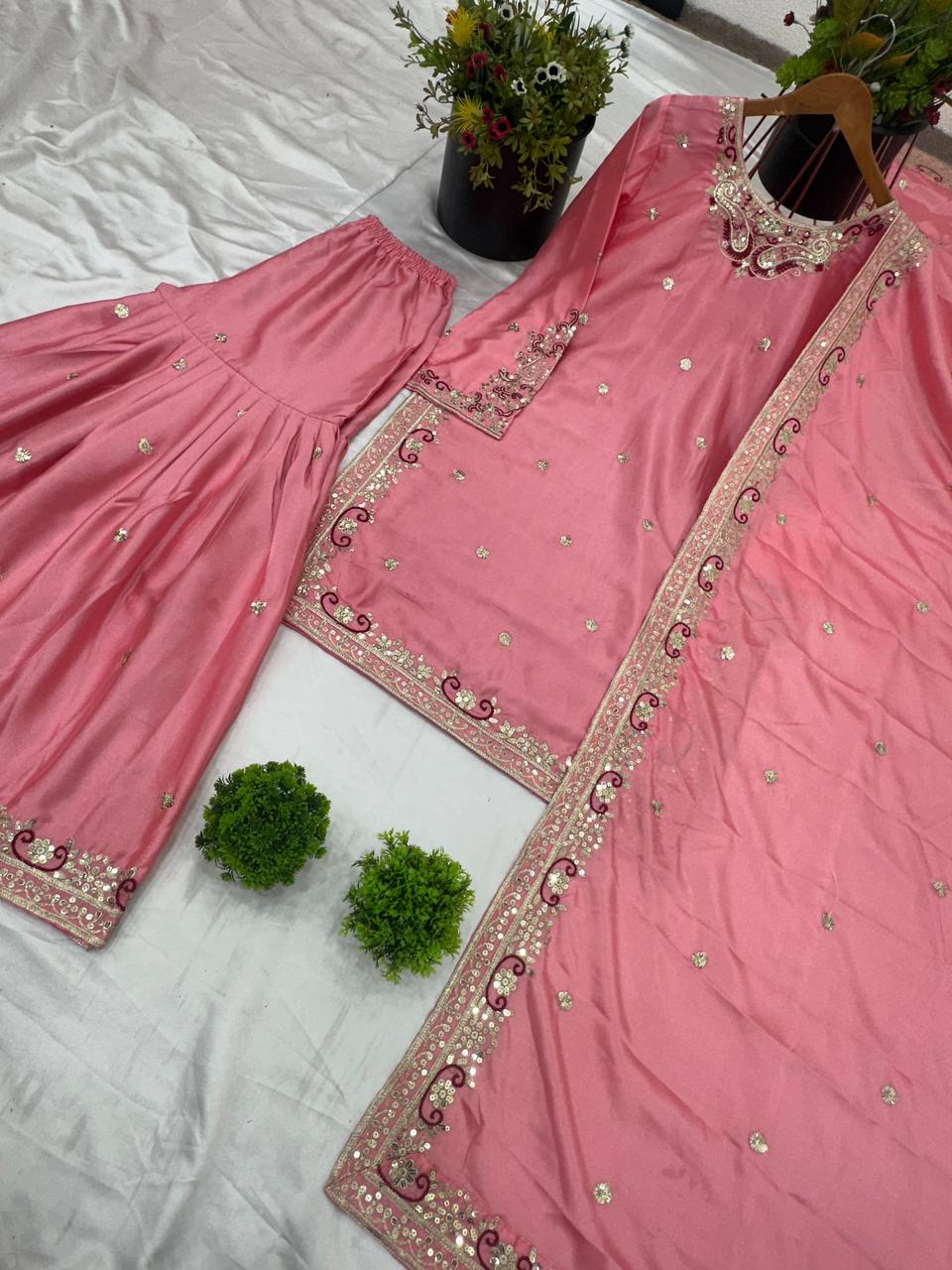 Silk heavy work kurta sharara with dupatta sets