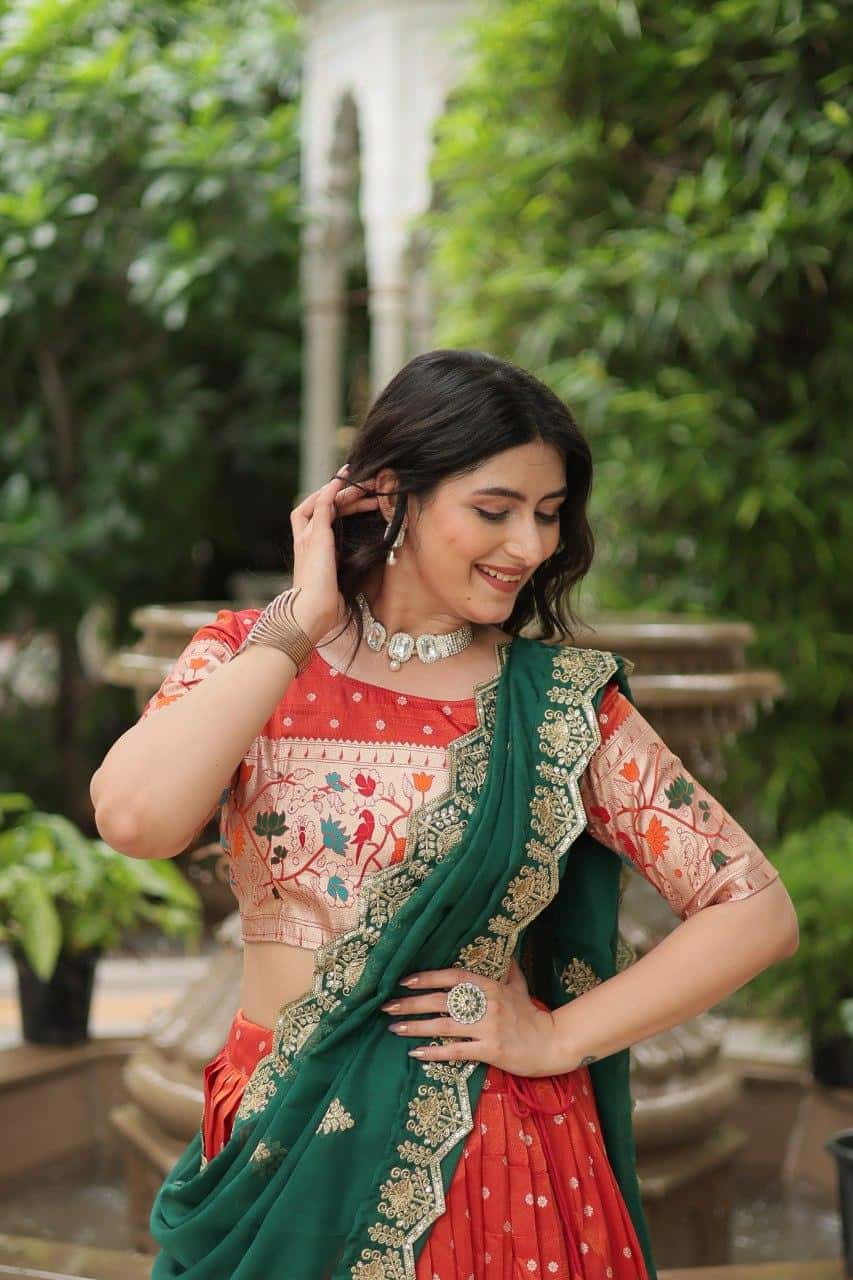 Cosmos Jacquard with Meena Weaving Lehenga Blouse with Dupatta