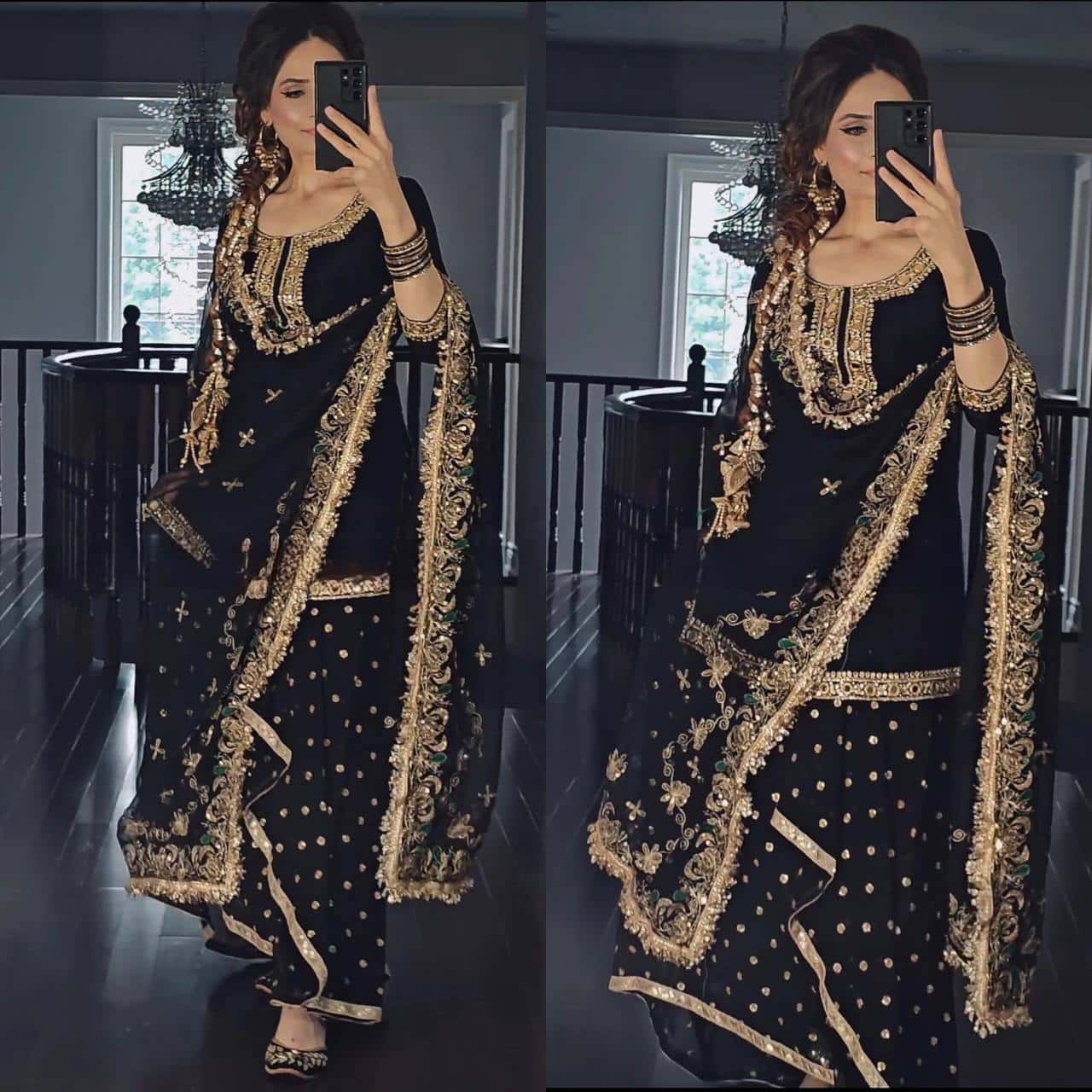 Heavy Malay Silk Embroidered Top with Mirror Work, Faux Georgette Dhoti Skirt, and Dupatta - Full Stitched Ethnic Party Wear Set for Women