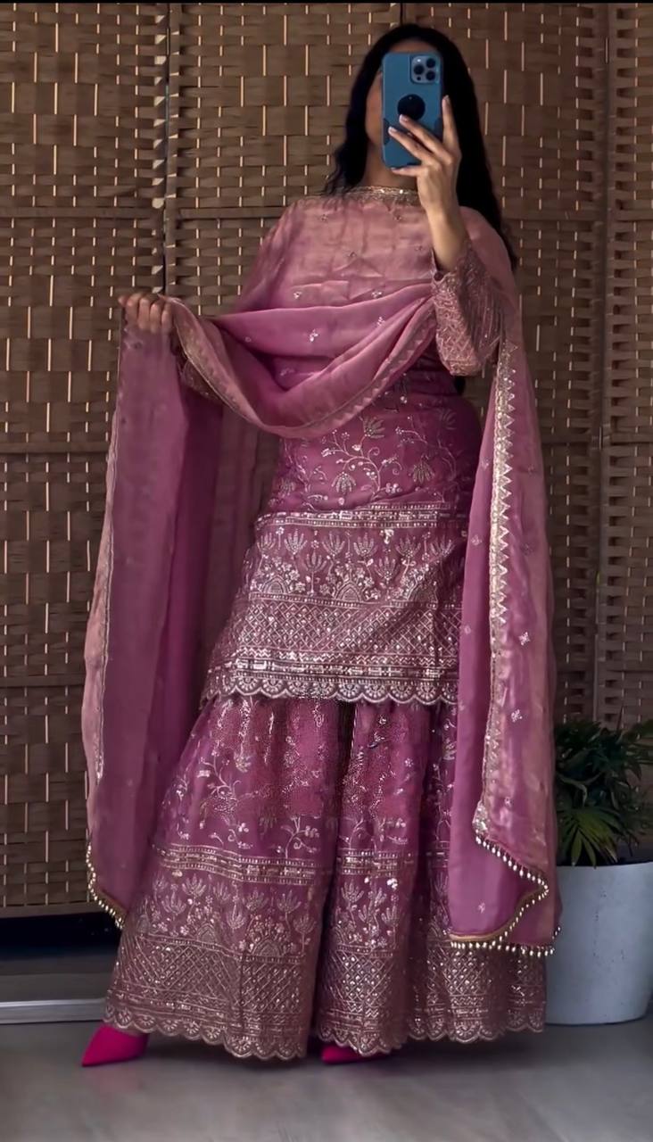 Heavy Fandy Crush Silk kurta with Sharara set