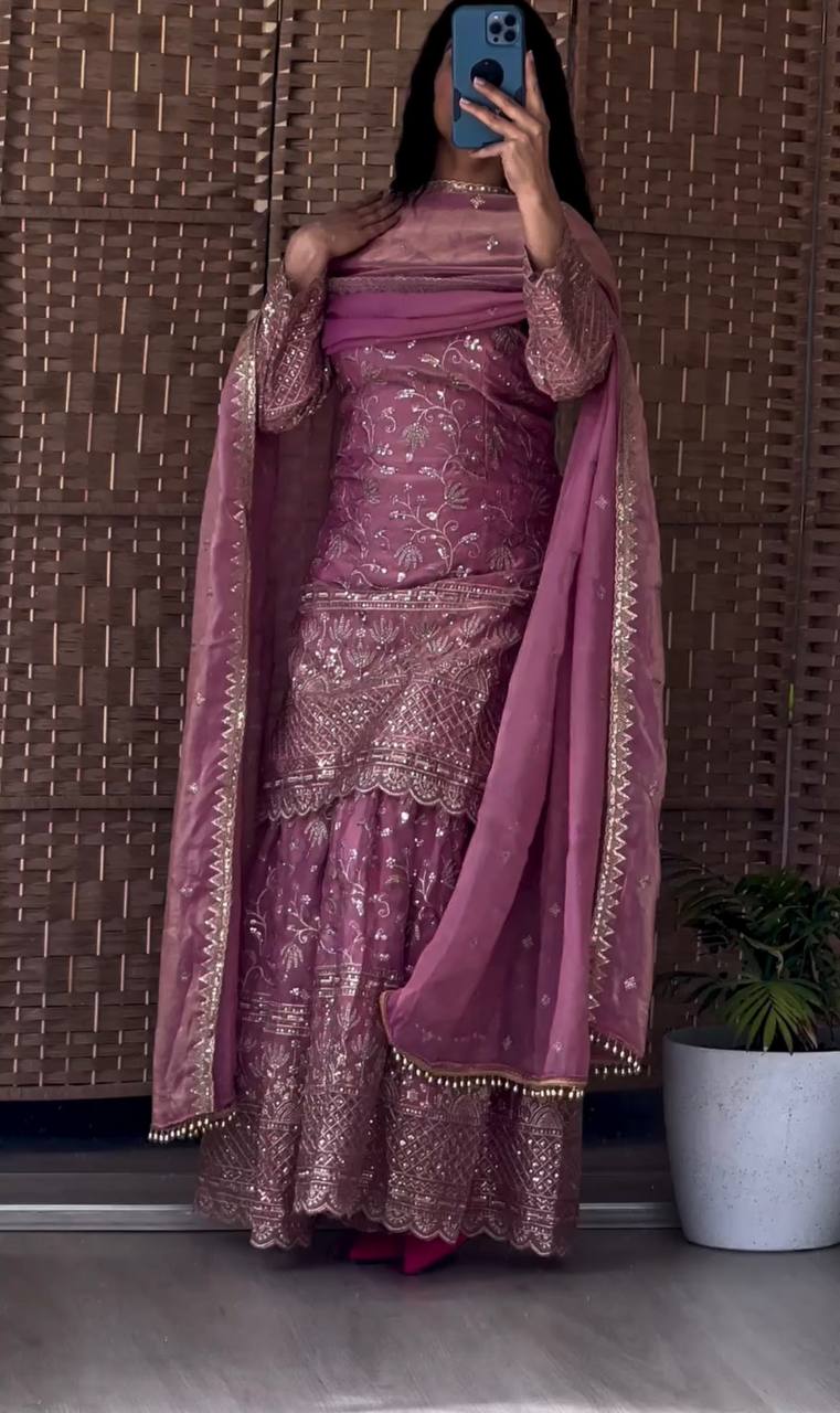 Heavy Fandy Crush Silk kurta with Sharara set