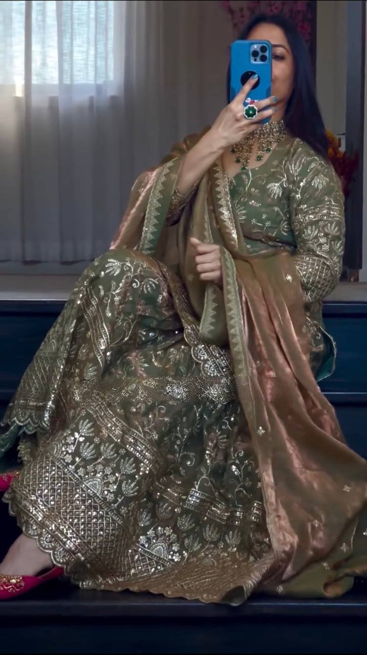 Heavy Fandy Crush Silk kurta with Sharara set