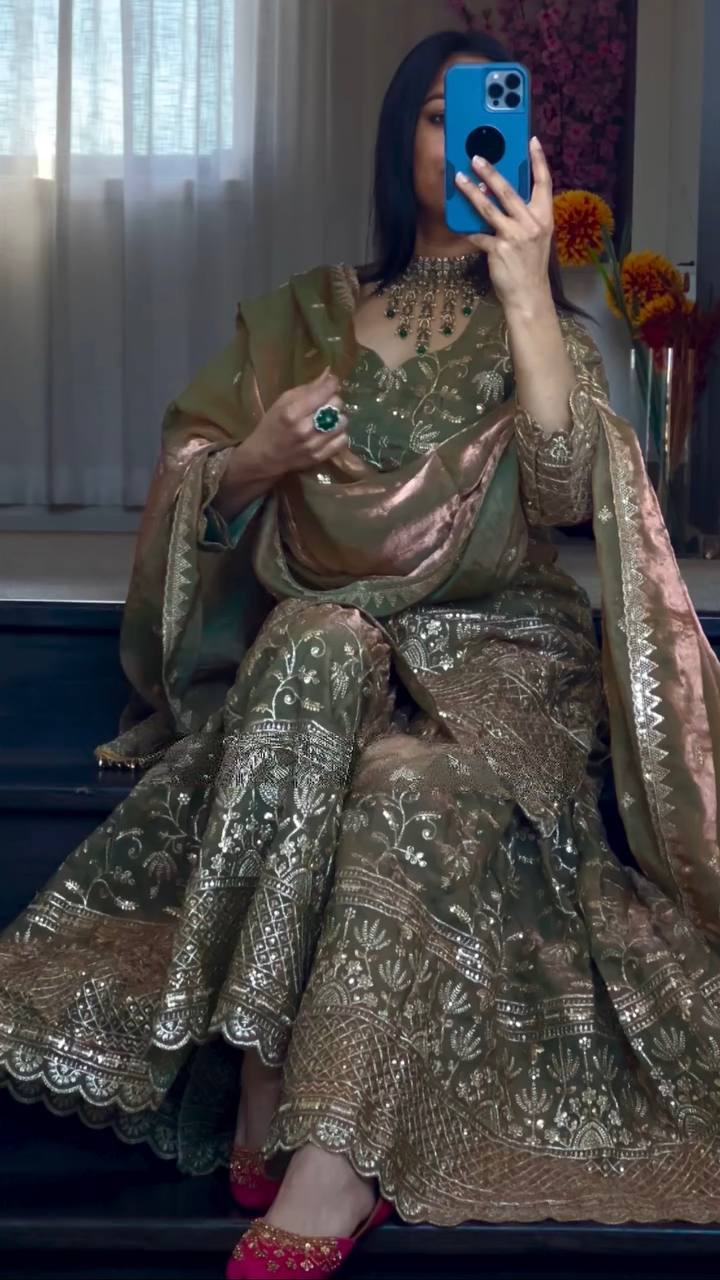 Heavy Fandy Crush Silk kurta with Sharara set