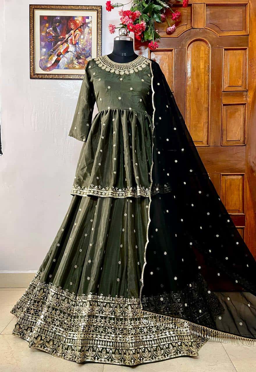"Exquisite Heavy Chinon Silk Lehenga Set with Zari & Sequin Embroidery"