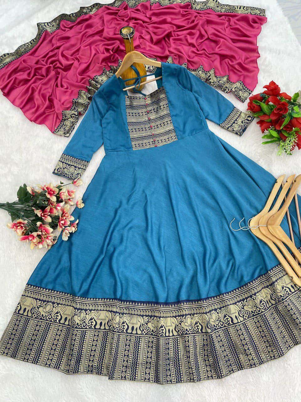 Premium Vichitra Silk Fabric with Zari Weaving – Multiple Sizes Available