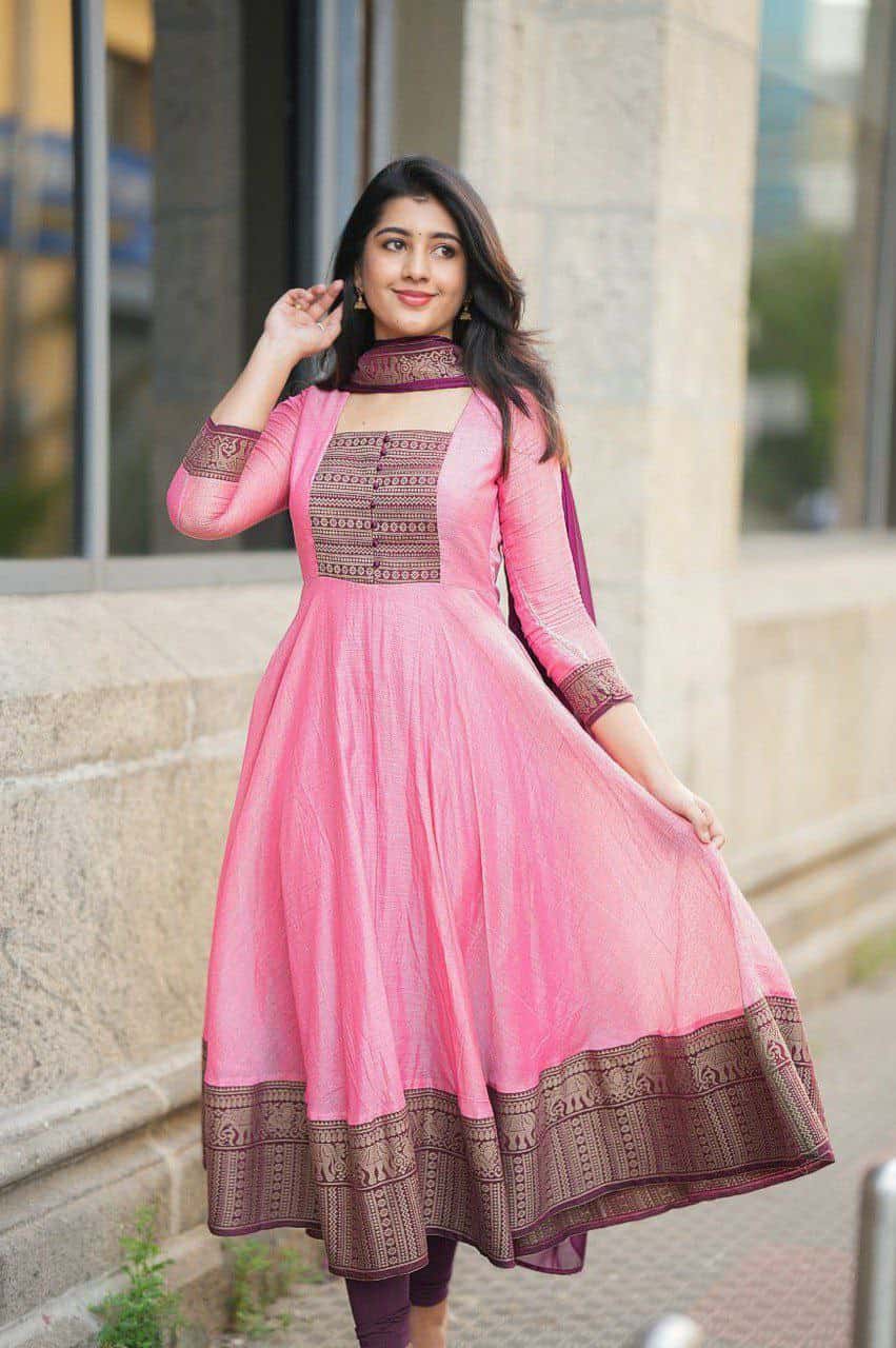 Premium Vichitra Silk Fabric with Zari Weaving – Multiple Sizes Available