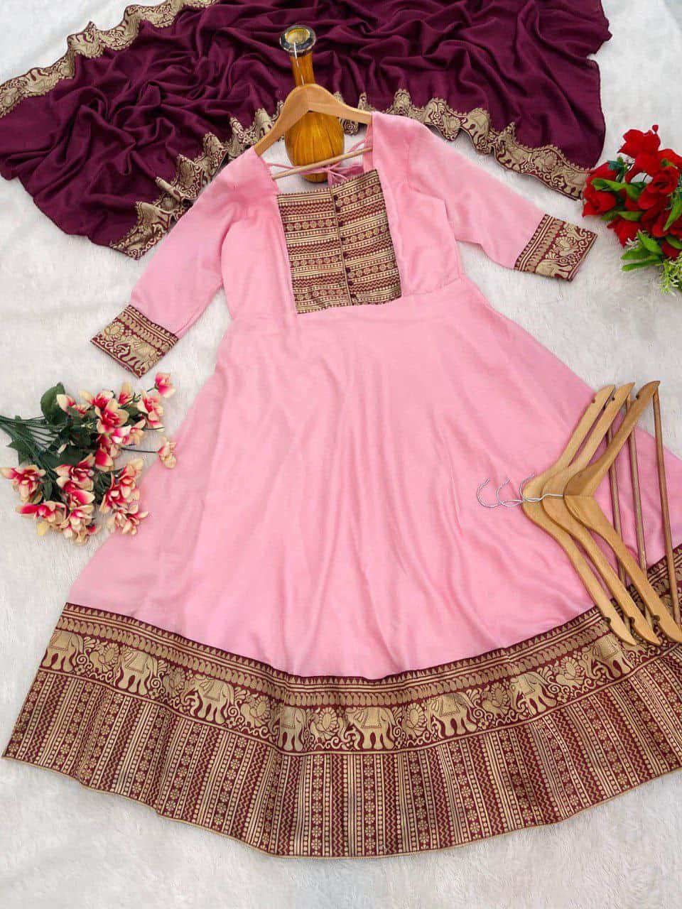 Premium Vichitra Silk Fabric with Zari Weaving – Multiple Sizes Available