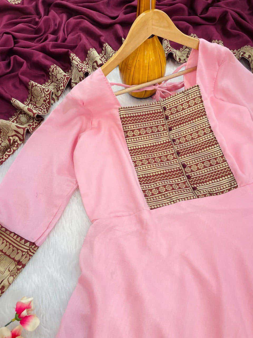Premium Vichitra Silk Fabric with Zari Weaving – Multiple Sizes Available