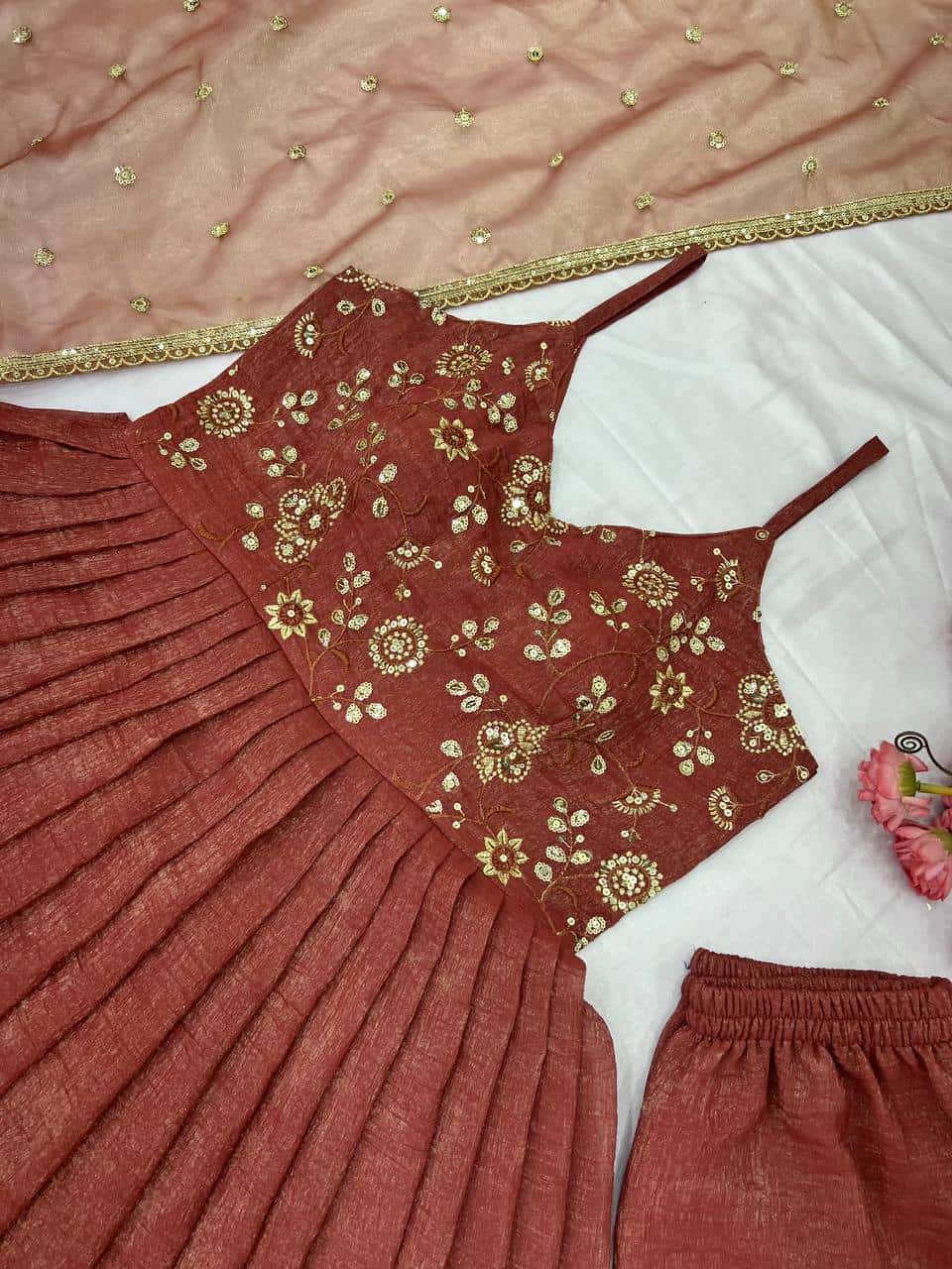"Embroidered Fandy Silk Gown with Twill Net Dupatta & Elastic Bottom"