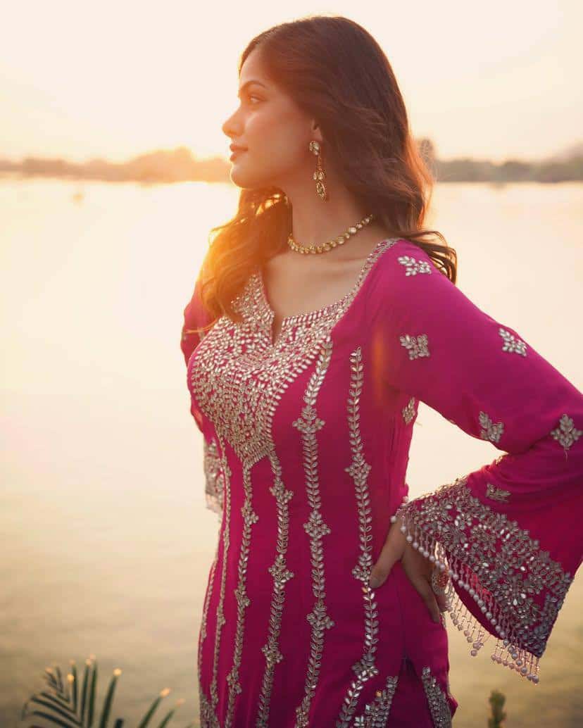Heavy chinon silk sequence embroidery readymade stitch salwar suit