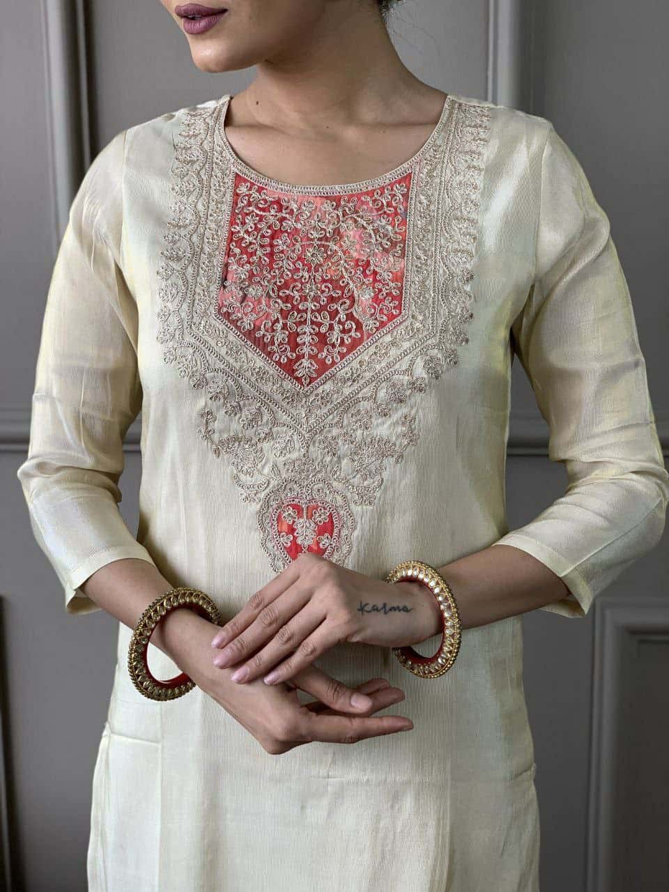 "Elegant PV Chanderi Set with Sequence Embroidery and Printed Silk Dupatta"