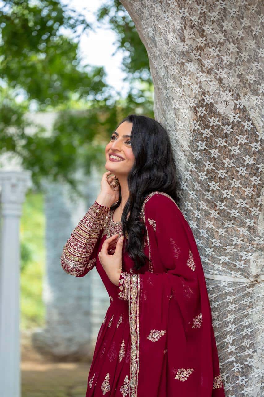 "Luxurious Embroidered Faux Georgette Gown with Sequence Work & Flowing Dupatta"