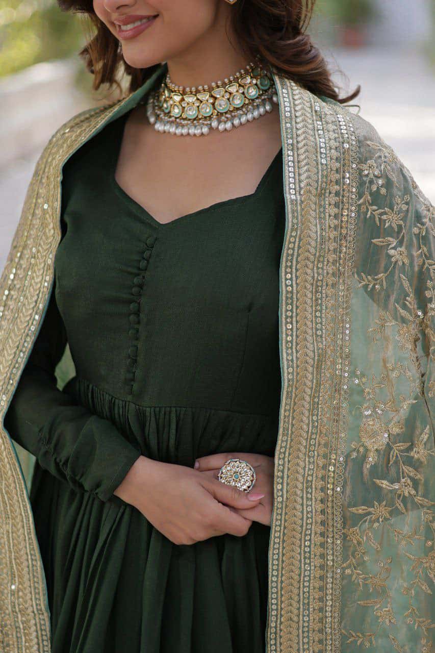 "Elegant Shimmer Vichitra Gown with Sequins Embroidery & Designer Dupatta"
