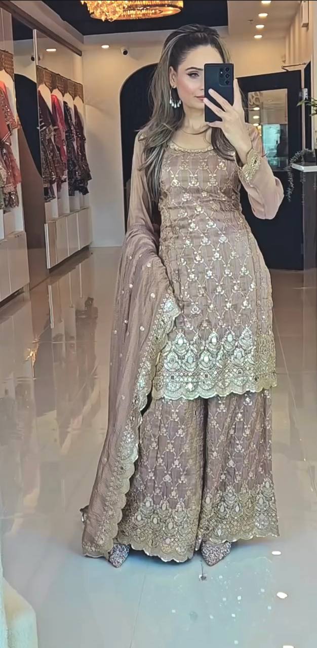 New Sharara Collection - Faux Georgette Top-Bottom and Dupatta Set