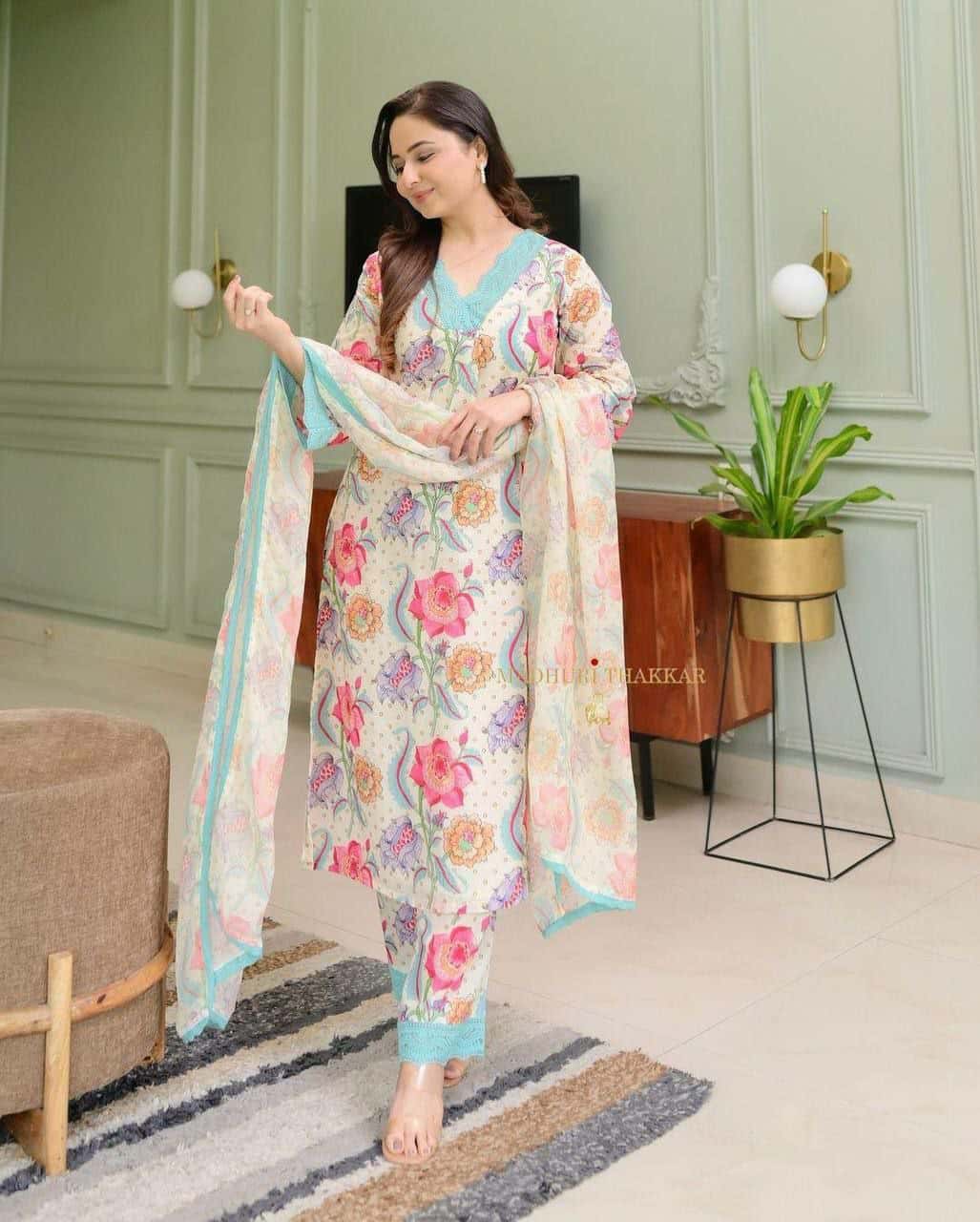 "Premium Cotton Kurta Set with Comfort Fit Pants & Pure Cotton Dupatta"