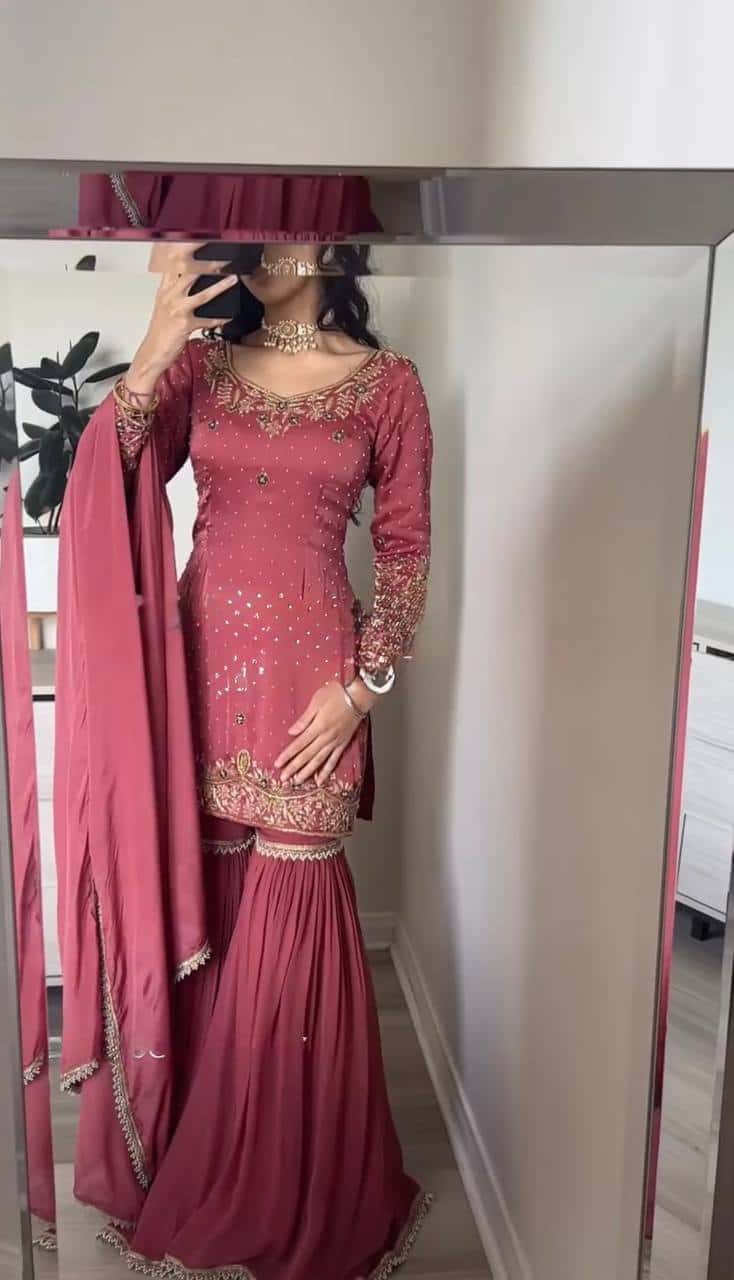 Elegant Gold Crush Top with Plazzo and Dupatta Set