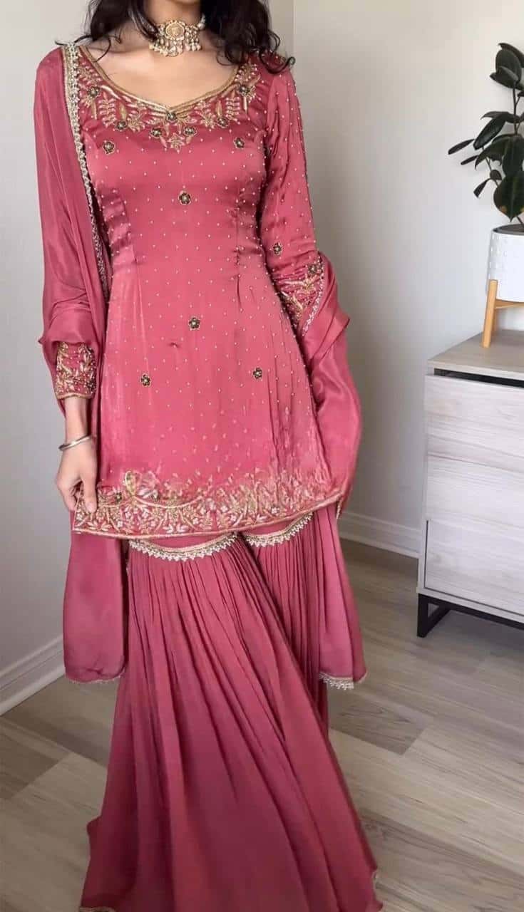 Elegant Gold Crush Top with Plazzo and Dupatta Set