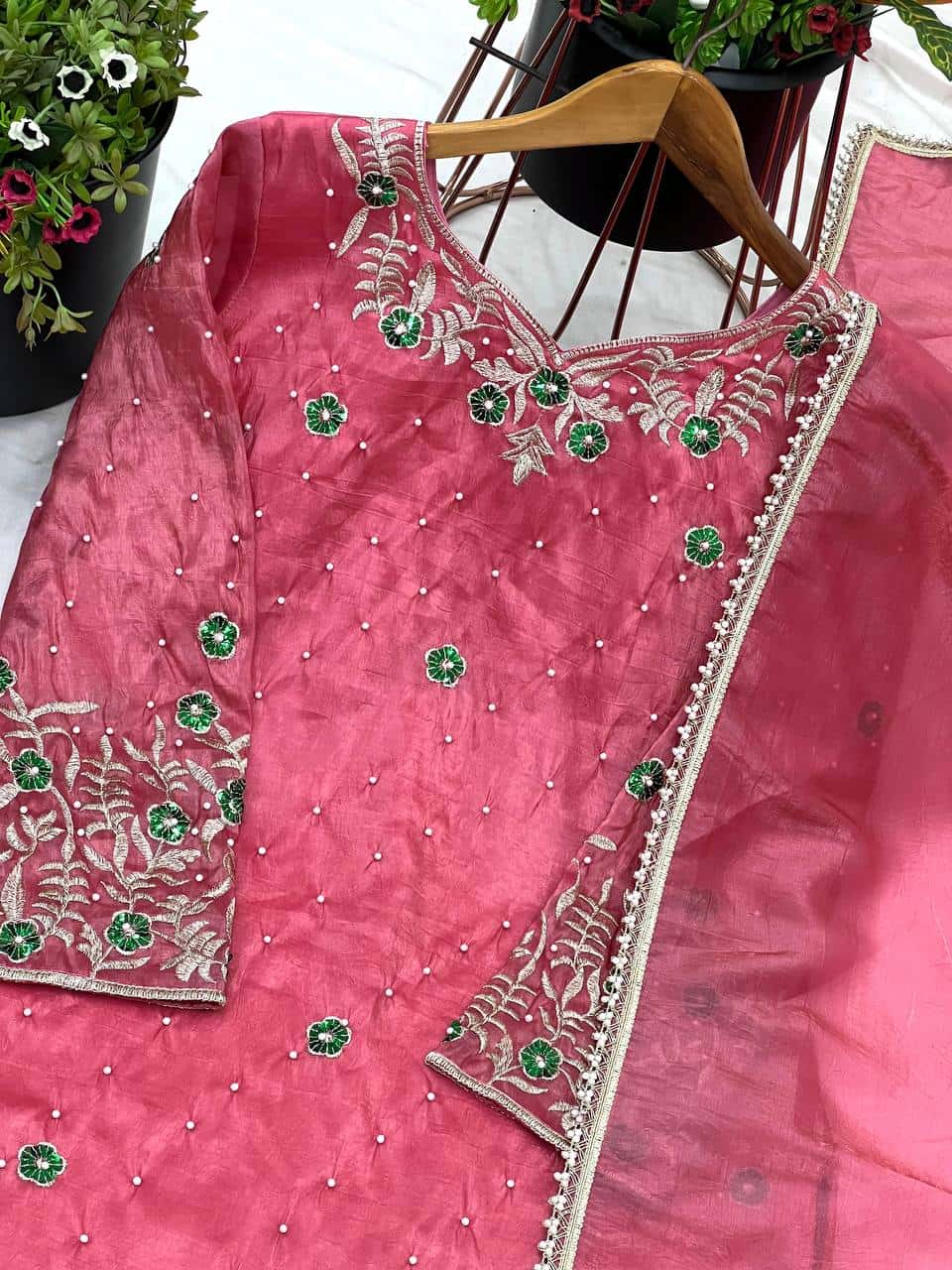 Elegant Gold Crush Top with Plazzo and Dupatta Set