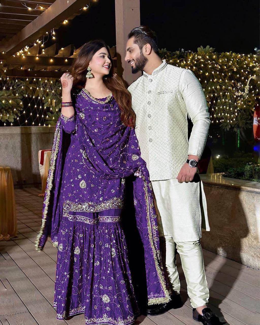 Festival wear Georgette Embroidered Top &amp; Sharara Set with Dupatta